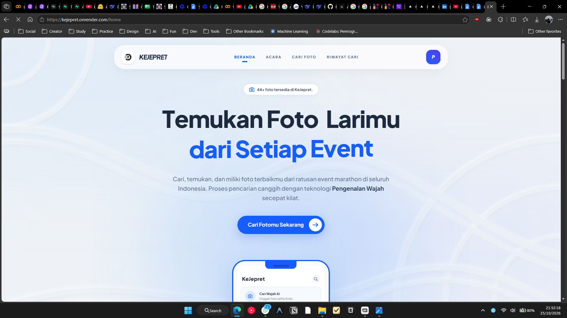 Tangkapan layar halaman pencarian foto KeJepret